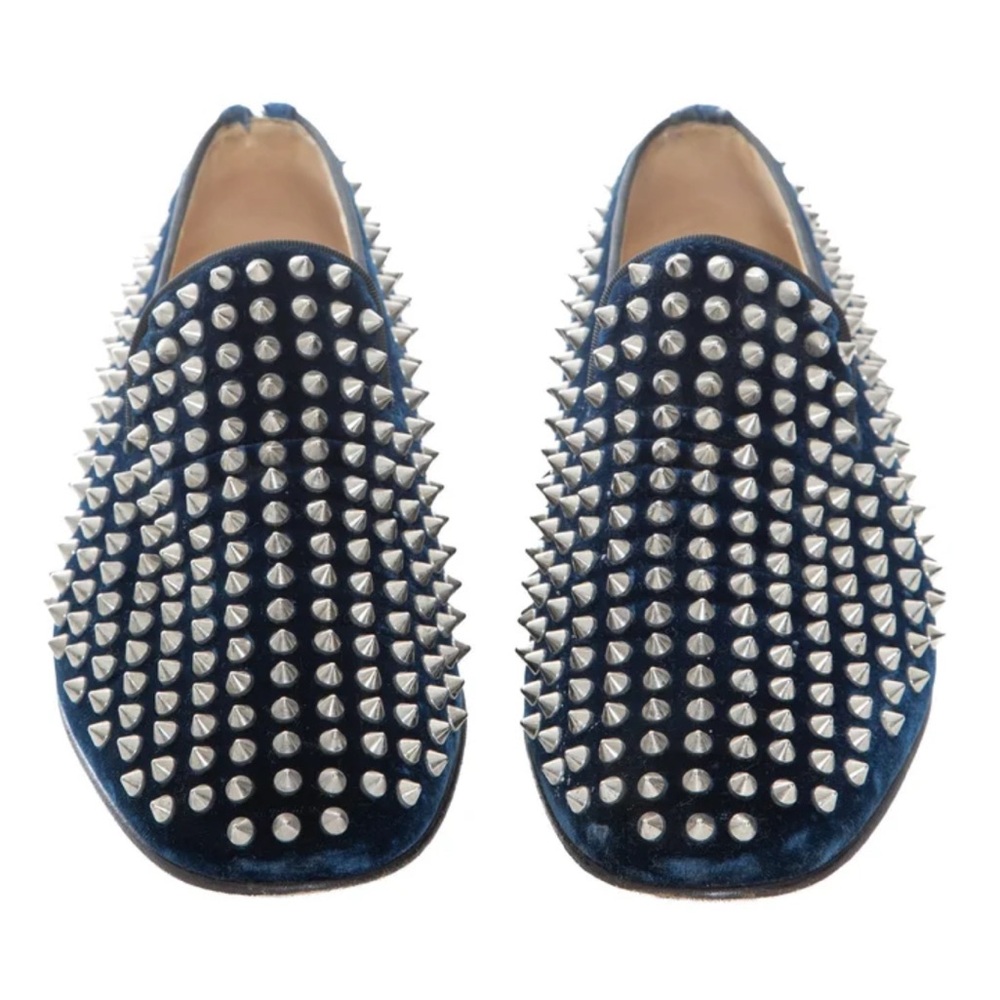 Christian Louboutin Blue and Silver Studded Loafers